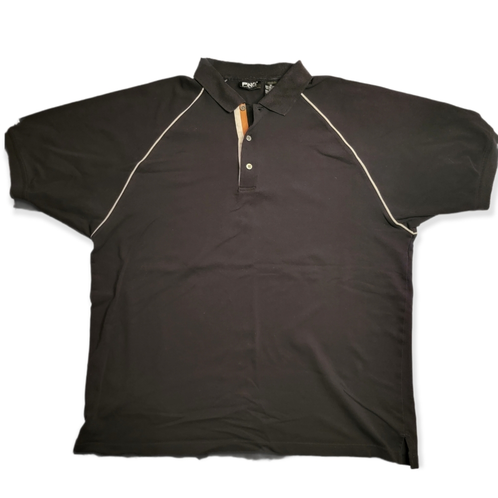 Ping black with cream pinstripe detail shortsleeve polo button up shirt szXL